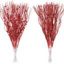 LOAVER 18 Pack Christmas Artificial Glitter Berry Stem Ornaments,15.7 Inches Decorative Xmas Picks Glittery Twigs Bead Sticks for Christmas Tree DIY Crafts Vase Fillers Party Supplies(Red)