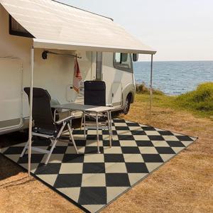 Garvee Outdoor Rug Carpet Waterproof 10x14 Reversible Patio Rug RV Camping Rug Plastic Straw Rug Outside Indoor Outdoor Area Rug for Patio Deck Picnic Beach (Black and Coffee)