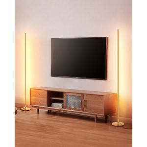 DEWENWILS Floor Lamps for Living Room, Set of 2 LED Corner Light Works with Foot Switch, 1100 LM Dimmable Floor Lamp with 3000K Warm White, 57.5" Standing Lamp for Living Room, Bedroom, Office (Gold)