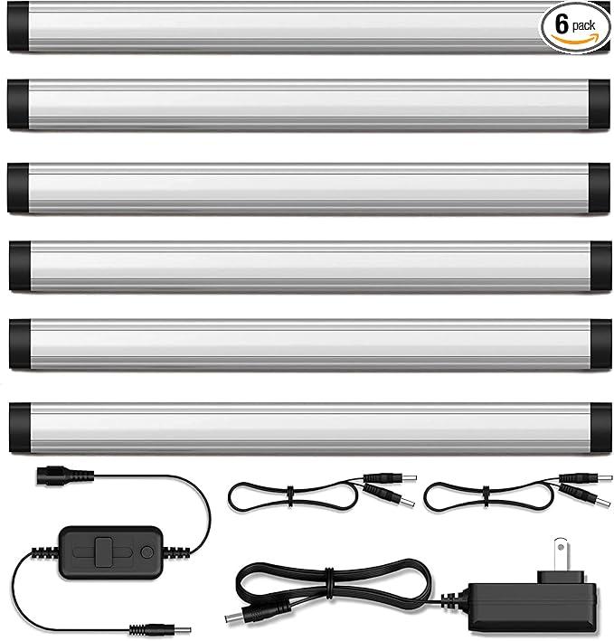 GETINLIGHT 12-inch Plug-in LED Under Counter Lights for Kitchen, Day Light 5000K, Pack of 6, IN-0110-26-SN-5K