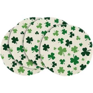 Artoid Mode Beige Shamrock St. Patrick's Day Round Placemats Set of 4,14 Inch Seasonal Holiday Farmhouse Table Mats for Party Kitchen Dining Decoration