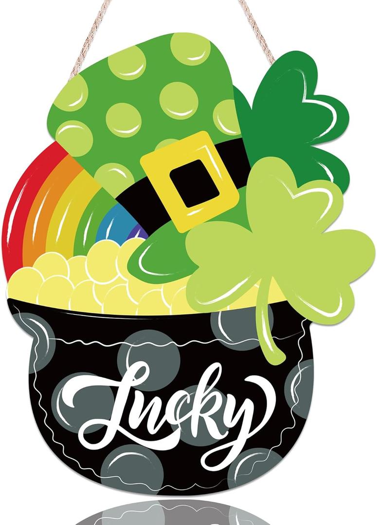 2 x St. Patrick's Day Shamrock Wooden Door Hanging Sign - Lucky Irish Welcome Decor with Rope, Handmade Wood Wreath for Front Door Wall Home Decorations, St. Paddy's Party Housewarming Gift