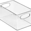 mDesign Plastic Home Office Organizer - Basket Storage Holder Bin with Handles for Desk, Cupboard, Cabinet, or Rolling Cart Shelves - Holds Notebooks, Files - Ligne Collection - 4 Pack - Clear
