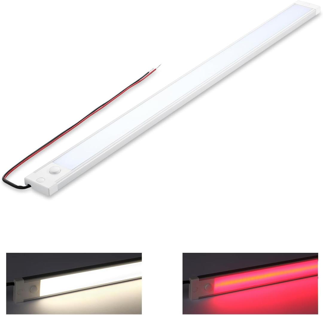 acegoo RV Dimmable Under Cabinet LED Lighting 12V Light Bar with Integral On Off Dimming Switch & Red Night Light, Screw Mount Hard-Wired CRI90+ (20 Inches Natural White)