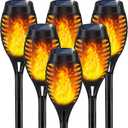 IkeeRuic Solar Lights Outdoor, Solar Torch Light with Flickering Flame for Halloween Decor, Solar Garden Lights, Waterproof Outdoor Lighting, Flame Torches for Outside Patio Pathway Yard Decorations (6Pack, Orange)