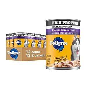 Pedigree High Protein Adult Soft Wet Dog Food, Chopped Chicken & Duck Flavor, 13.2 oz. Cans, BBD: 05/03/2028 (12 Count, Pack of 1)