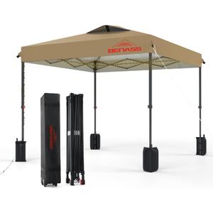 12x12 Pop Up Canopy, Easy Up Canopy Tent, Heavy Duty Tents for Parties, One Person Easy Set Up Event Tent, Khaki