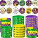 3 x Censen 72 Pcs Mardi Gras Party Favors Garland Crown Mask Sign Silicone Bracelet Rubber Wristband Masquerade Button Badges Pins for New Orleans Themed Fat Tuesday Carnival Supplies