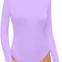 SHEIUGU Womens Sleeveless Long Sleeve Mock Turtle Neck Bodysuit Soft Slim Fit Stretchy Layer Top Classic Jumpsuit (Large, Lavender)
