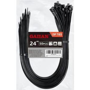 Long Zip Ties Heavy Duty 24 inch, Large Zip Ties with 200 lbs Tensile Strength, Big Cable Ties, Black, 50 Pack, by GAIIAN