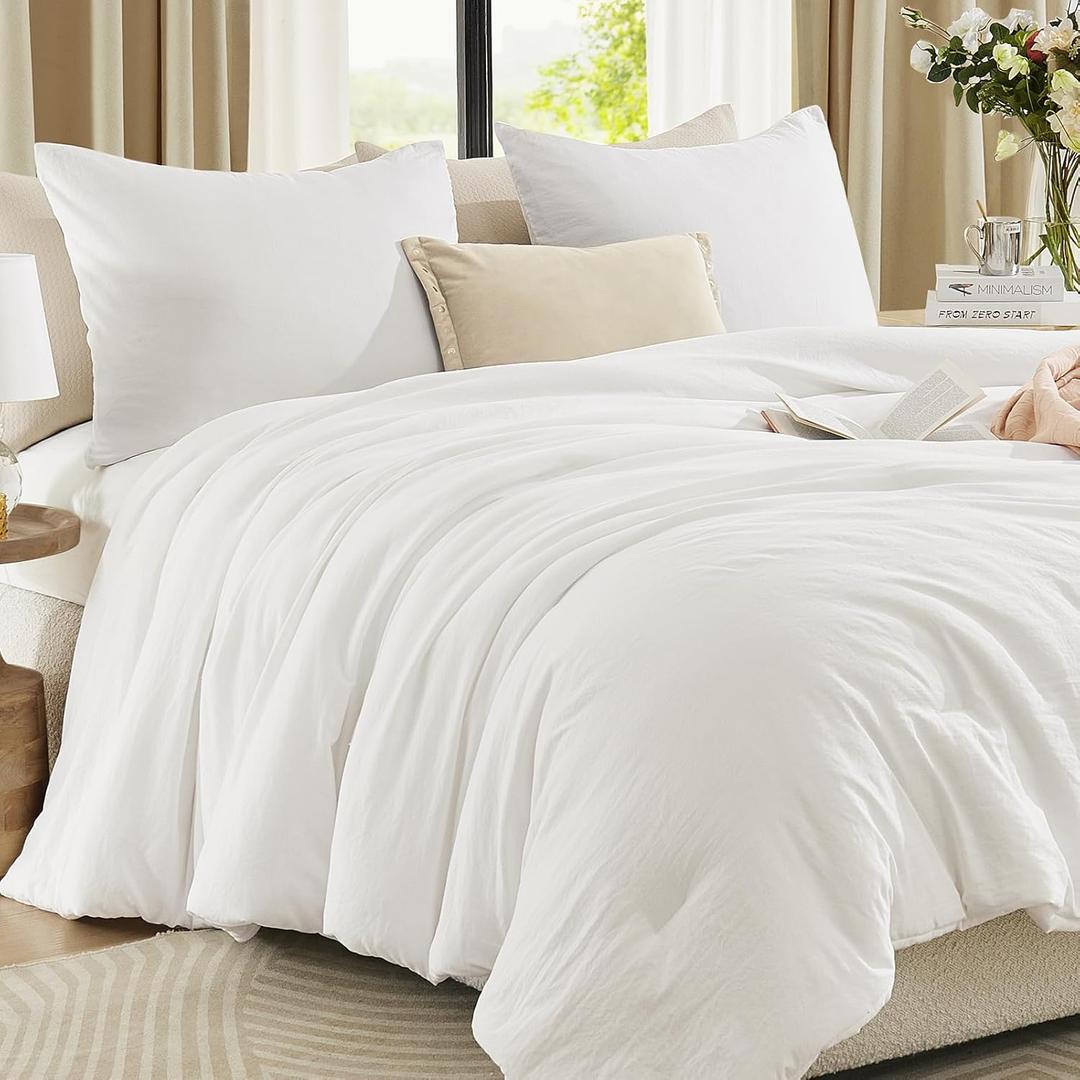 WRENSONGE Full Size Comforter Sets - 3 Pieces Prewashed White Comforter Soft Lightweight for All Seasons, Fluffy Down Alternative Comforter Full Size with 2 Pillow Shams