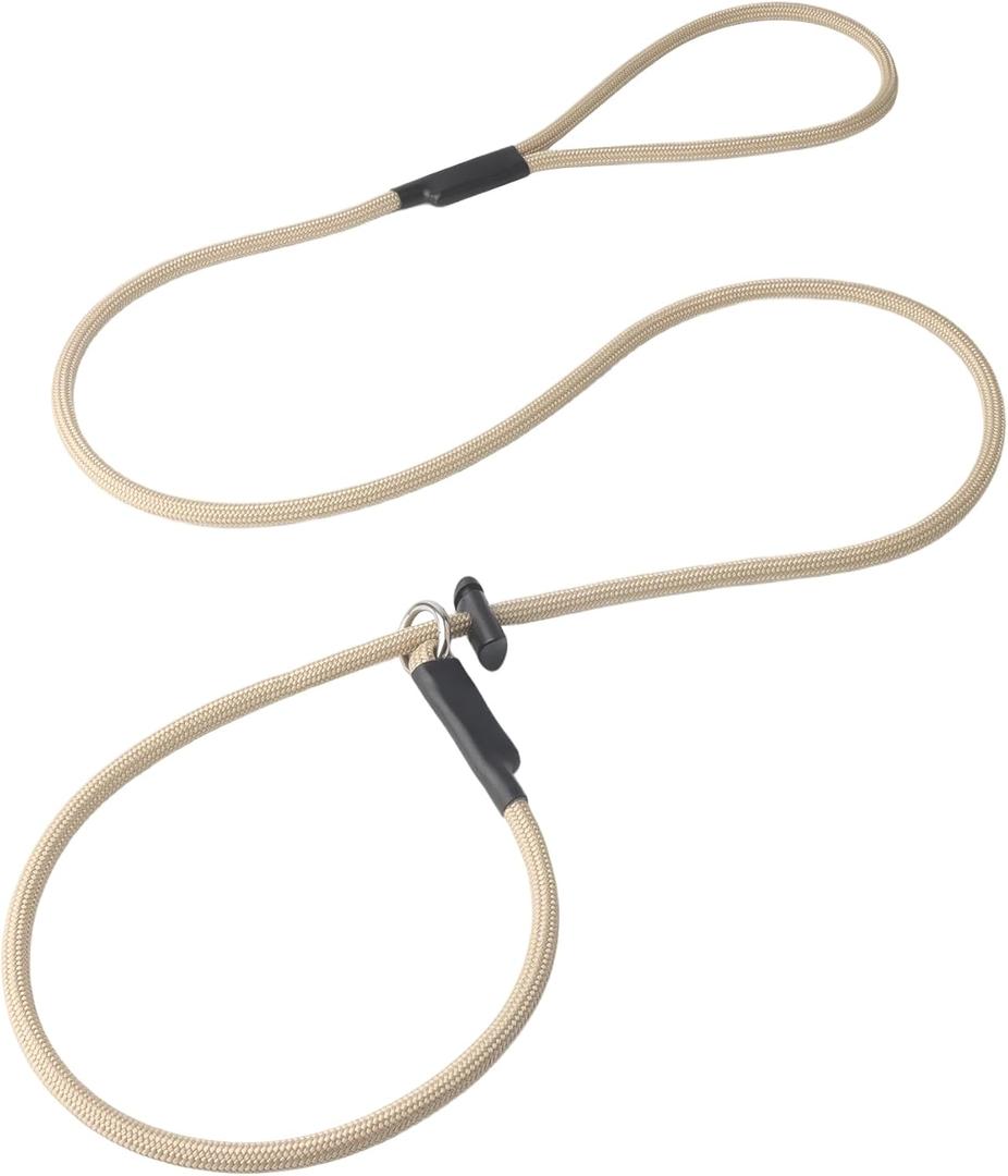 Slip Lead Dog Leash Strong Nylon Training Rope with Spring-Loaded Adjustable Stopper 5/16" x 5ft -No Pull Heavy Duty Leash for Small Medium Large Dogs(Khaki, 5 FT)