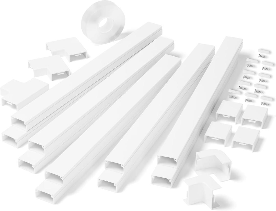 142in Wall Cable Hider Kit, YCLYC Cord Hider Wall Cord Cover for 3-4 Cords, Wire Hiders for TV on Wall, White Wall Cable Management Kit, Paintable Wall Wire Cover 10 x L14.2in W1.18in H0.6in (Large)