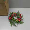 [Snowy] 6 Pcs 9" Christmas Candle Rings Wreaths, Real Touch Cedar Wreath with Cypress Snowy Pinecones & Red Berry Christmas Candle Ring Holder Mini Wreath for Home Kitchen Table Centerpiece Decor