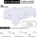 8 Pack White Table Cloth 60 x 126 Inch Rectangular Tablecloths for 8 Foot Rectangle Tables, Wrinkle Resistant White Tablecloth Washable Polyester Fabric Table Covers for Buffet Wedding Party Banquet