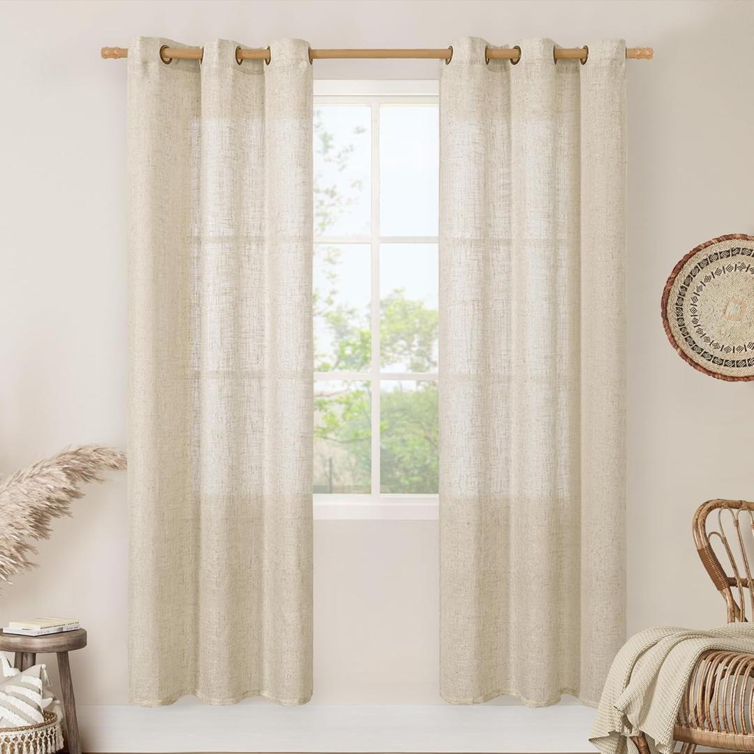 LAMIT Natural Linen Curtains 80 inches Long 2 Panels Set, Bronze Grommet Thick Doorway Curtains Privacy Assured with Light Filtering for Bedroom/Living Room, 34 x 80 Inch, Linen