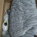 Homemate Electric Heated Blanket Queen Size - 84"x90" Heating Blanket Queen Size Dual Control 1/2/4/6/8 Hours Auto-Off 10 Heat Level Over-Heat Protection Soft Flannel Sherpa ETL Certification (Light Grey (Striped))