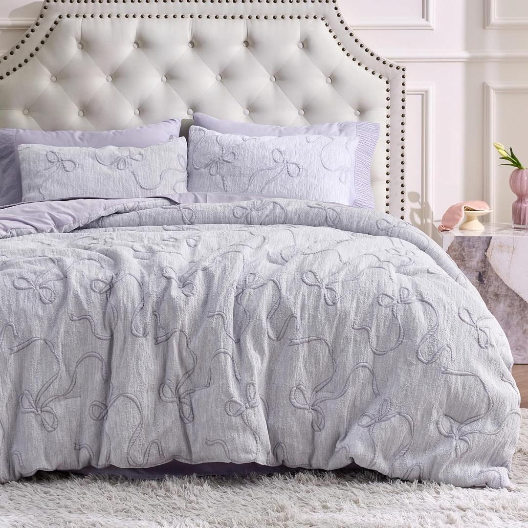 Bedsure Purple Comforter Set Queen, GentleSoft 3 Pieces Breathable Bow Comforter Set Women Girls with 2 Pillow Shams, Cute Queen Bedding Sets Purple Room Decor Aesthetic Bedroom Decor, 90x90 Inches