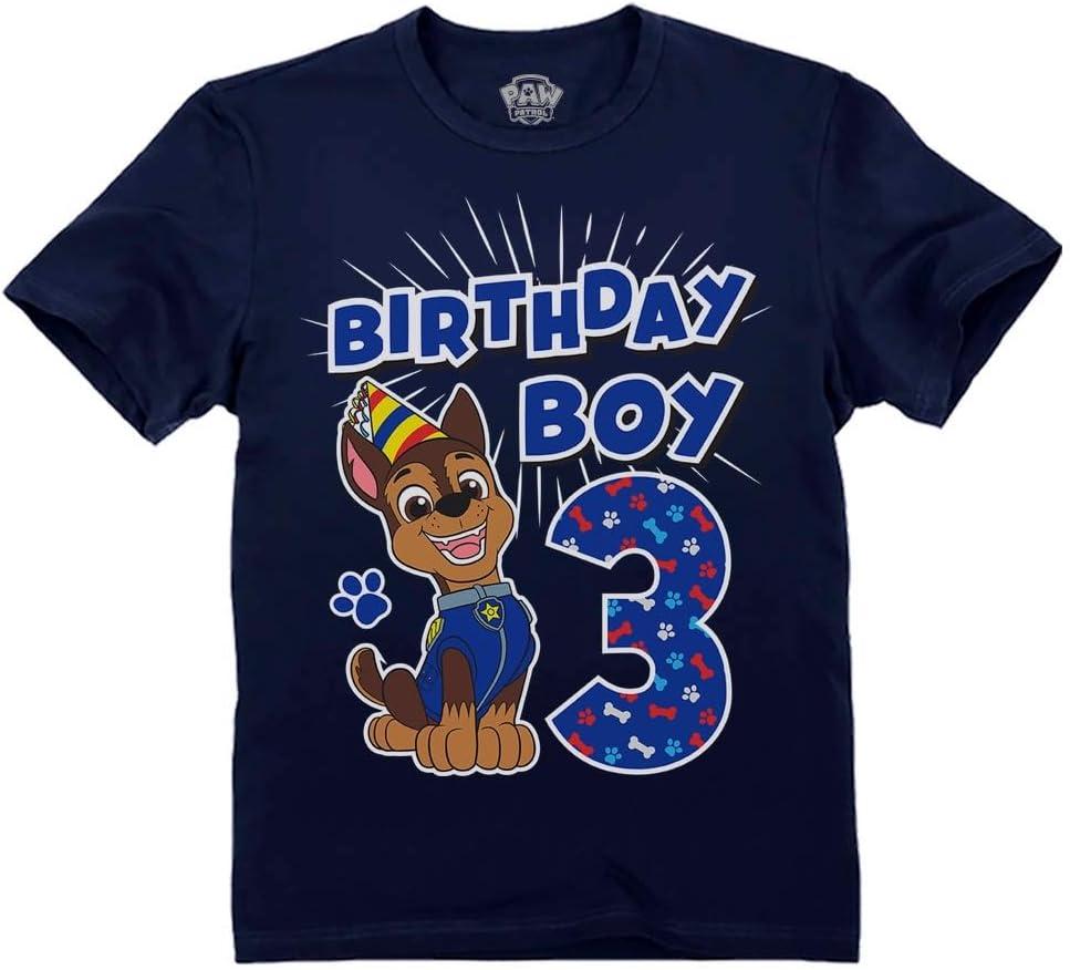 Paw Patrol Chase 3rd Birthday Boy Shirt - Toddler T-Shirt Gift Outfit for Party - Clothes for 3 Year Old Boys (4T, Blue)