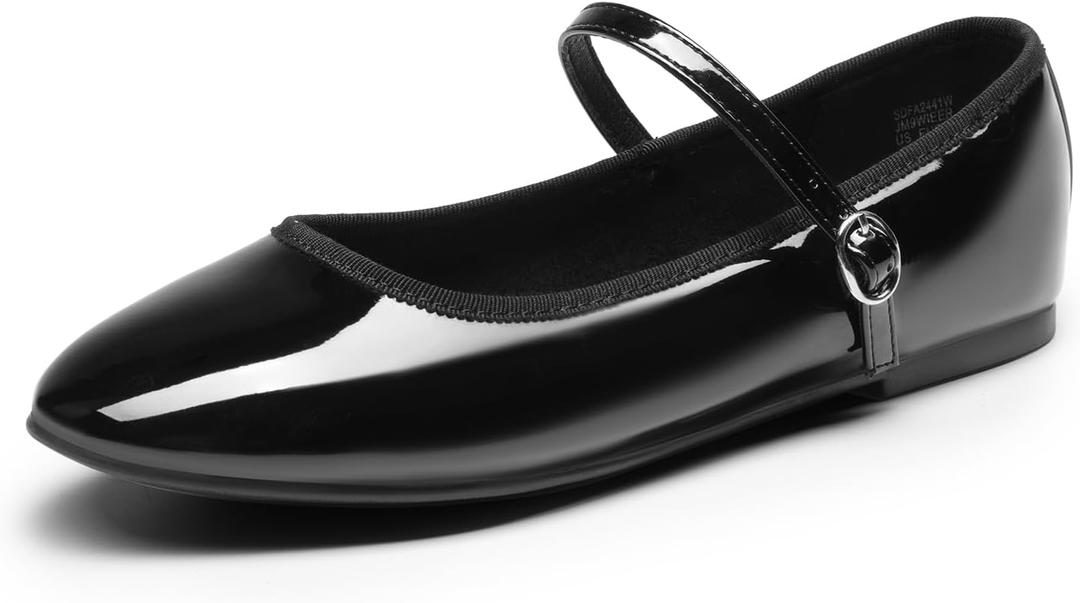 DREAM PAIRS Women's Ballet Flats Mary Jane Shoes, Round Toe Comfortable Dressy Casual Slip-on Work Daily Soft Flat Shoes (7, Black-pat)