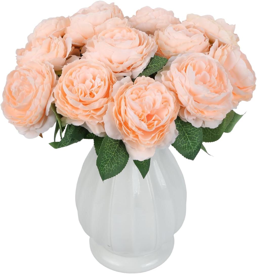 12 PCS Champagne Peonies Artificial Flowers 11 in Silk Peonies Artificial Peonies with Stems for Table Centerpiece Home Spring Floral Arrangements Wedding Decor(Champagne)