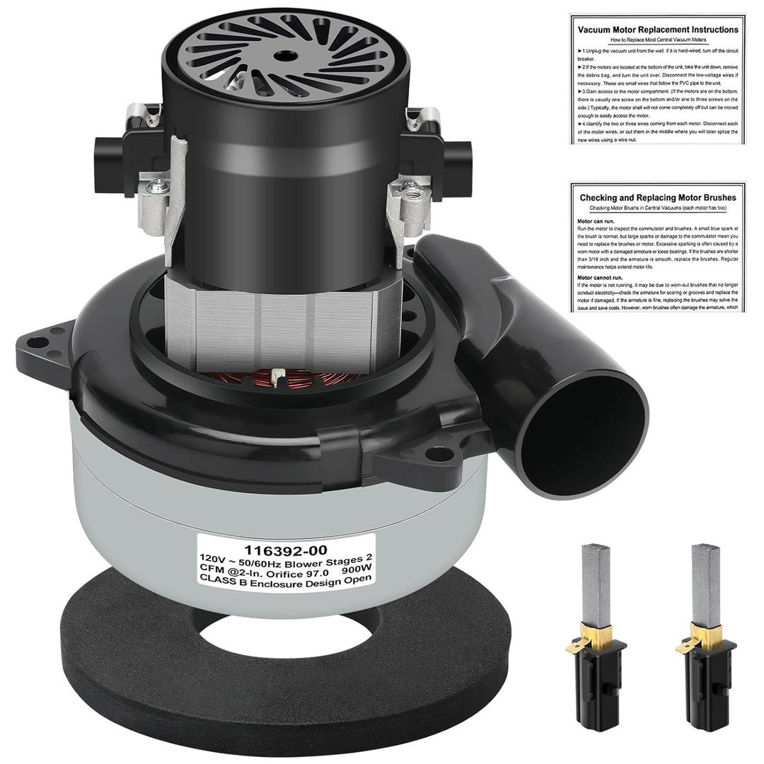 116392-00 Vacuum Motor Replacement, 5.7 Inch 2-Stage 120V Vacuum Blower for Central Vacuum Systems, Boat Lift, Industrial Cleaning  High Power, Quiet, Long-Lasting, Easy Installation  116392-01