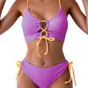 B2prity Women's Sexy Bikini Set Color Block Lace Up 2 Piece Bathing Suit Tie Side Swimsuit (Medium)