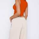 ForeFair Women's Sleevelsee V Neck Crop Tank Top Summer Double Layer Going Out Workout Casual Basic Tops (Orange, S)