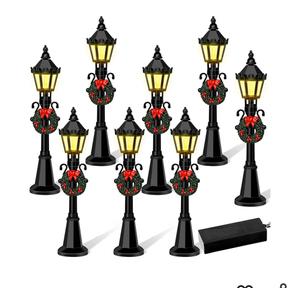 Christmas Mini Street Light Models, 4 Pcs Mini Street Lamp Dollhouse Streetlight Models, Miniature Christmas Village Pathway Lantern Post for DIY Micro Landscape Fairy Garden Accessories