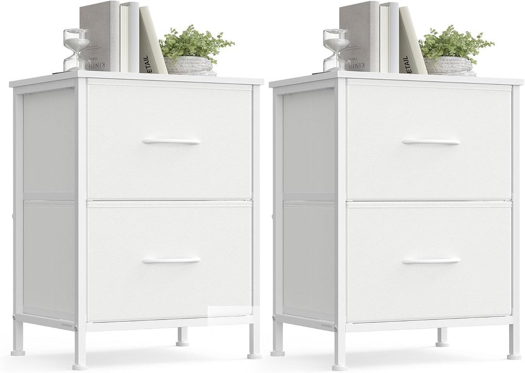 SONGMICS BELLAH Collection - Dressers for Bedroom, Chest of Drawers, Nightstands, 2 Drawers, Storage Organizer Unit, Closet, Entryway, Set of 2, Modern, Cloud White and Snow White ULGS112WH03S, 2 Pack