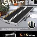 FACHNUO 5 Feet Portable Wheelchair Ramp, Non-Skid Aluminum Handicap Ramps with Handle, Folding Threshold Wheel Chair Ramp for Home Steps, Stairs, Entry, Threshold, Doorways, Scooter, 800LBS Capacity