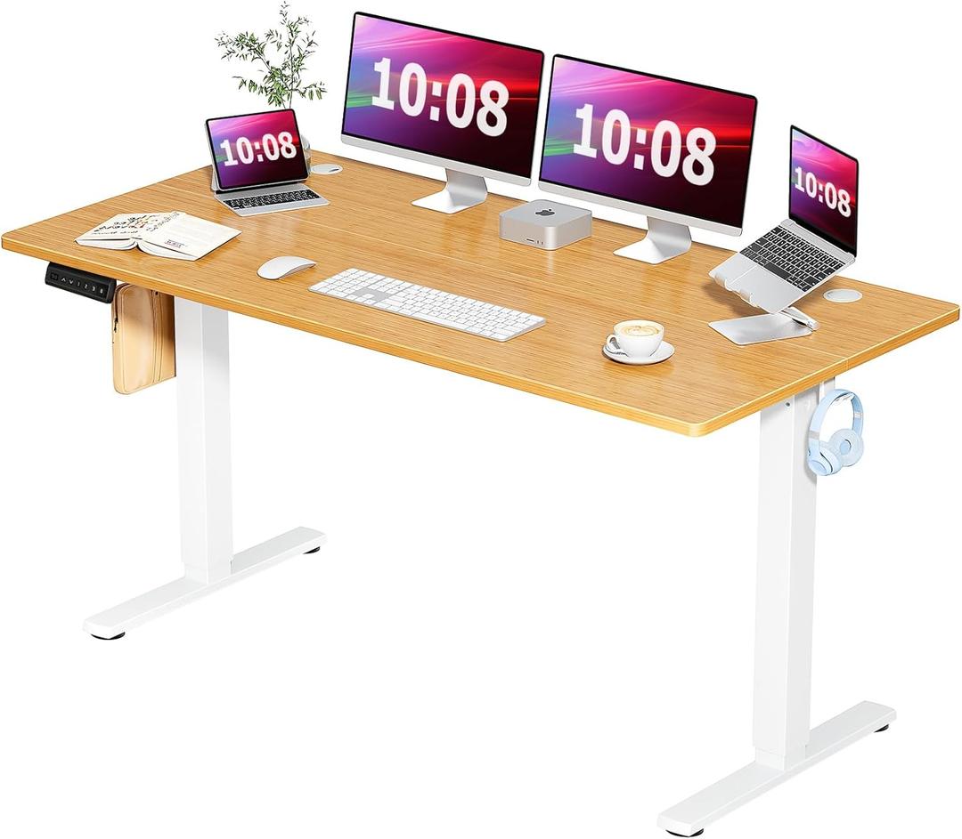 Smug Standing Desk, Adjustable Height Electric Sit Stand Up Down Computer Table, 63x24 Inch Ergonomic Rising Modern Lift Motorized Gaming Desktop Workstation for Work Home Office - Natural