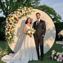 7.2ft Ivory Round Backdrop Cover Circle Backdrop Cover for Birthday Ivory Arch Backdrop for Wedding Baby Shower Party Home Decoration