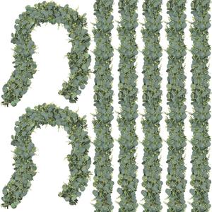 CQURE 7Pcs Eucalyptus Garland,Artificial Eucalyptus Leaves Table Greenery Garland Wreath Vines for Wedding Party Table Fireplace Bedroom Wall Room Decor (41.3 Ft)