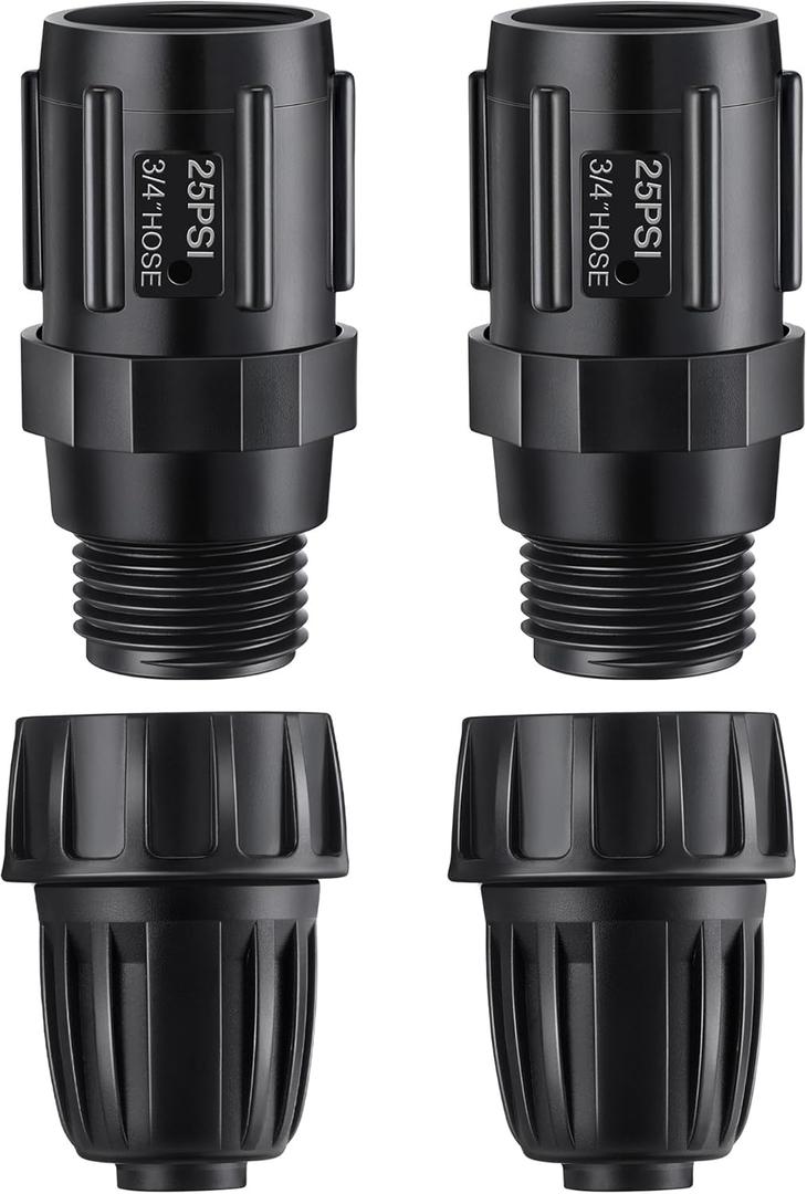 4 Pcs 25 PSI Drip Irrigation Pressure Regulator Faucet Adapter Kit, 2Pcs 3/4" FHT x 3/4'' MHT Pressure Regulator, 2Pcs 1/2 Inch Tubing Adapter for Drip Irrigation System