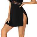 LYANER Women's Lingerie Sexy Lace Trim Sides Slit Spaghetti Straps Nightgown Babydoll Chemise Nightwear (M)