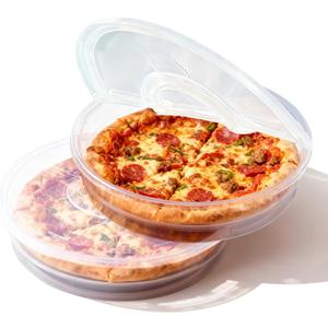 2 Pack 12 Inch Pie Carrier with Lid and Handle Reusable 2 Compartments Food Storage Container Plastic Pizza Storage Containers Round Pie Keeper for Cake Cheesecake Tortilla