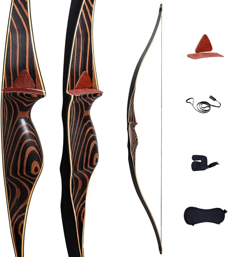 Deerseeker Outdoor Archery 54" Traditional Bow Hunting Longbow with Bamboo Core Limbs Handmade Recurve Bow RH/LH for Targeting Practice Shooting Youth & Adults Bow Set 15-80lbs (55lb)