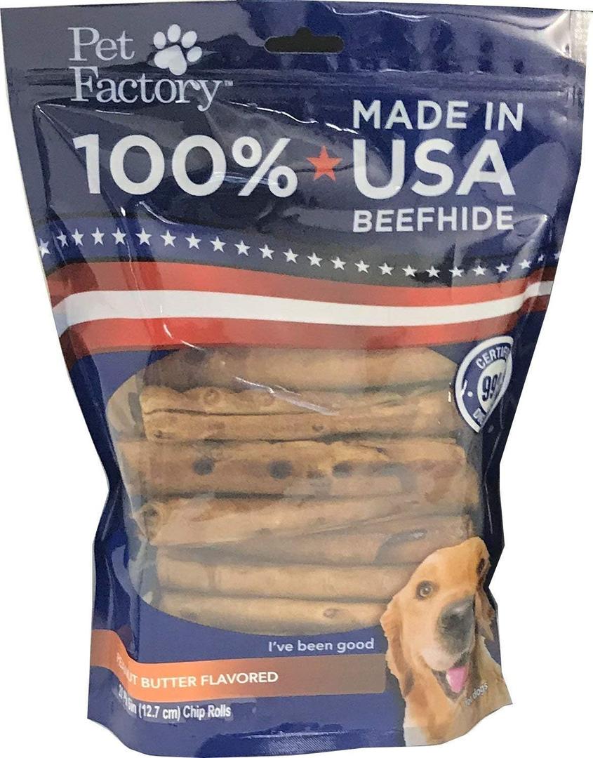 Pet Factory 78130 Beefhide | Dog Chews, 99% Digestive, Rawhides to Keep Dogs Busy While Enjoying, 100% Natural, Peanut Butter Flavored Rolls, Pack of 20 in 5" Size, Made in USA