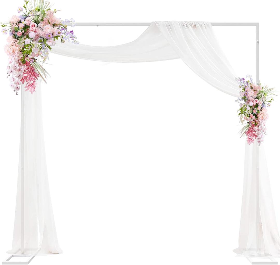 Putros Heavy Duty Backdrop Stand 8ft x 8ft White Pipe and Drape Kit Adjustable Metal Backdrop Sand for Wedding Photobooth Exhibition Decoration