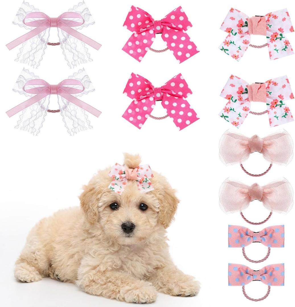 10PCS Dog Hair Bows Dog Bows for Small Size Dogs Cute Dogs Hair Bow with Rubber Bands for Cat Puppy Small Pet