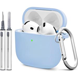 for Airpods 4th Case Cover, Come with Cleaner Kit,Soft Skin Silicone Case Cover with Keychain, Full Protective Case for Men and Women, Compatible with AirPods 4th Generation Case,Sky Blue