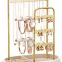 Jewelry Organizer, Jewelry Holder Gold with Metal Frame and Velvet Ring Tray Protect headdress from scratches, Women Jewelry Stand Organizer (T31)