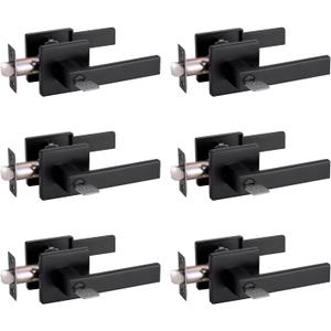Entry Door Handle with Key GreenShield Lock Set, Heavy Duty Reversible Exterior and Interior Door Lever for Front Entrance, Bedroom and Room (6 Pack, Matte Black)
