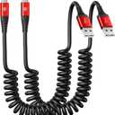 iPhone Charger Cable 6FT for Car, Coiled Lightning Cable [Apple MFi Certified] 2 Pack 6 Feet Lightning Cord Compatible with iPhone14 13/12/11 Pro Max/XS MAX/XR/XS/X/8/7/Plus/6S iPad/iPod  Red