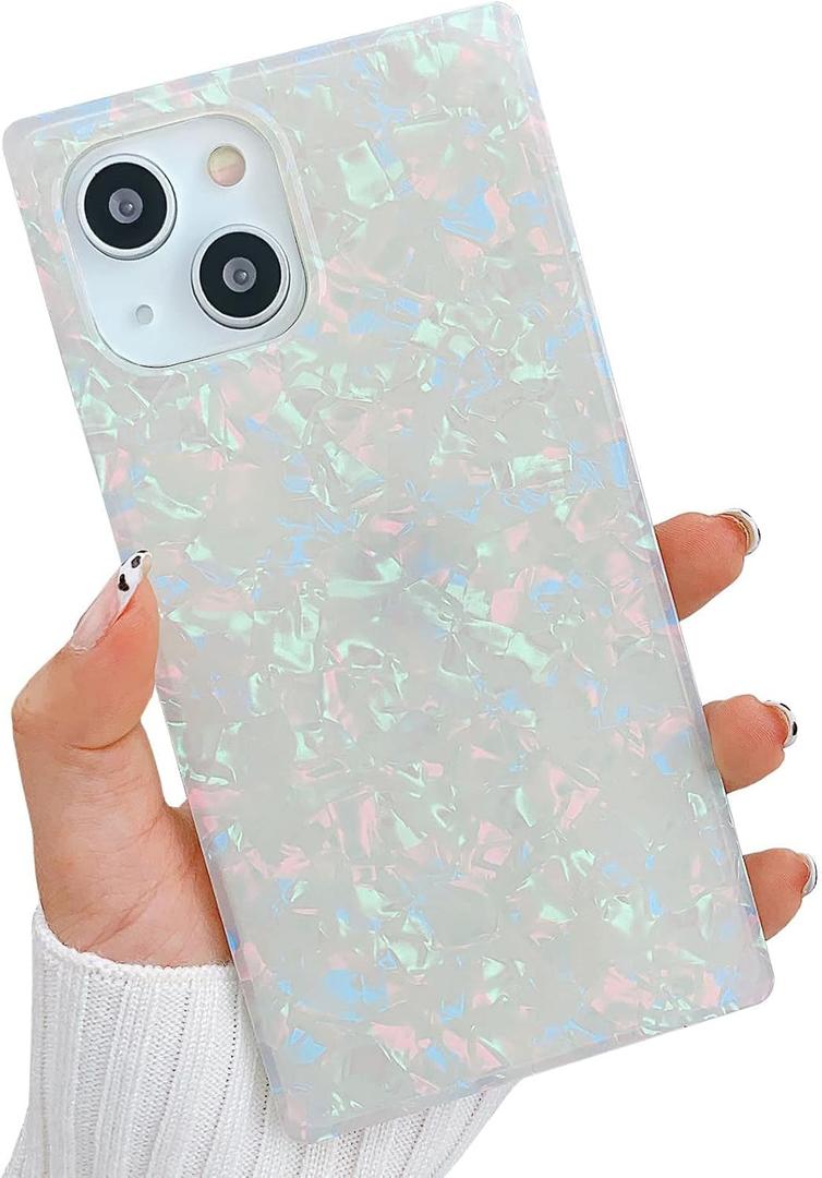 KERZZIL Cute Rectangle Compatible with iPhone 13 6.1-inch Case,Slim Colorful Sparkle Glitter Soft TPU Protective Durable Cases Cover Compatible with iPhone 13(Pearl)