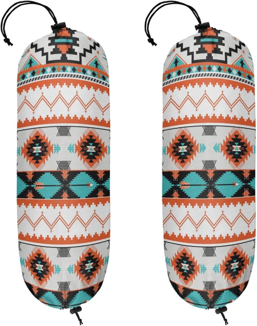 Aztec Western 2PC Reusable Plastic Bag Holders, Grocery Bag Organizer, Multicolor, Polyester, 20.5 x 8.7 Inch