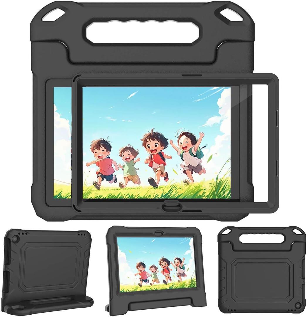 Kids Case for 10 Inch Tablet(2023/2021 Release, 13th/11th Generation), with Built-in Screen Protector, Durable Shockproof Handle Stand Kids Cover, Not for iPad Samsung Tablet, Black