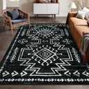 Lahome Washable Living Room Rugs 8x10, Western Black and White Rug for Bedroom, Low Pile Boho Distressed Aztec Floor Carpet for Dining Room, Soft Stain Resistant Large Moroccan Carpets