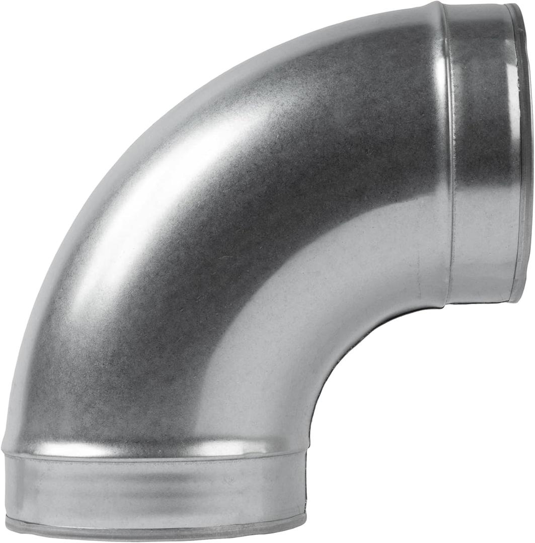 6" Inch 90 Degree Galvanized Steel Duct Elbow - Pressed Industrial Connector Bend - Ventilation Pipe Fitting - Dryer, Exhaust, Extractor Hood Air Inlet, Outlet Pipe Joint